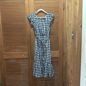 Navy and white gingham dress